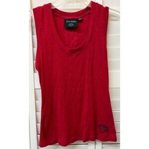 Harley-Davidson Red Sleeveless Ribbed Tank Top Womens M Logo Front & Back